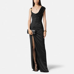 Eleg Satin Maxi Dress-Black