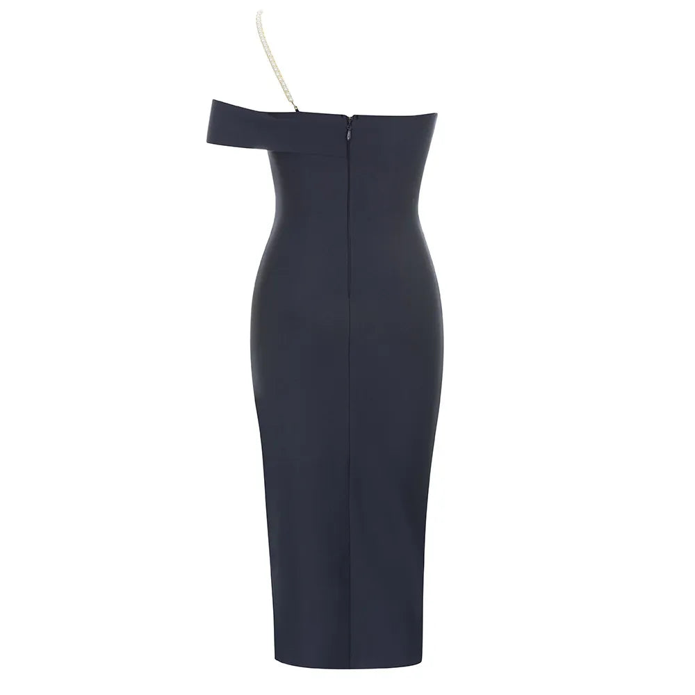 Belika Slit One shoulder Midi Bandage Dress