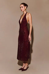 Allure Sparkling Midi party Dress -Purplish red