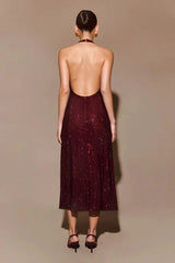 Allure Sparkling Midi party Dress -Purplish red