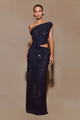 ALLURE SPARKLE CUTOUT MAXI WEDDING DRESS-BLUE