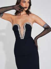 V-neck Diamond Black Bandage Dress