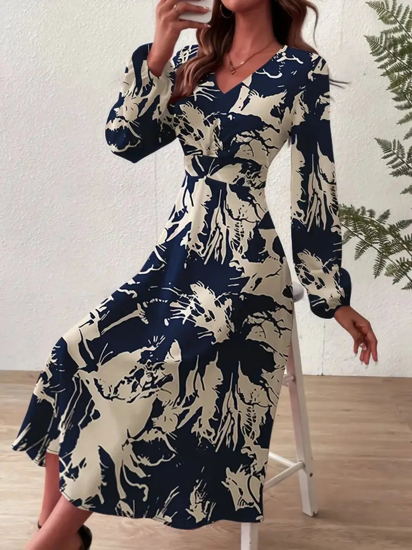 Long Sleeve Printed Midi Dress