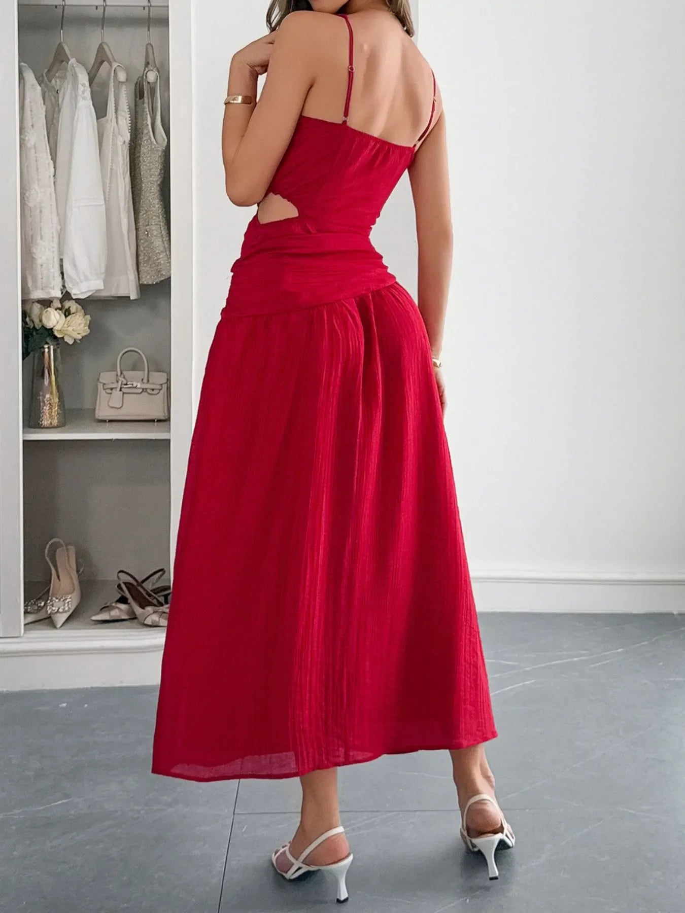 Cutout V-Neck Sleeveless Midi Dress