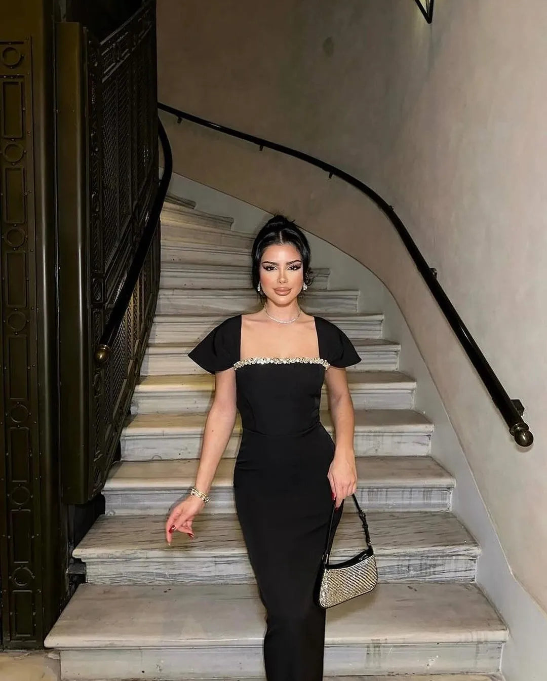 Allure Diamond Maxi Red Dress-Black