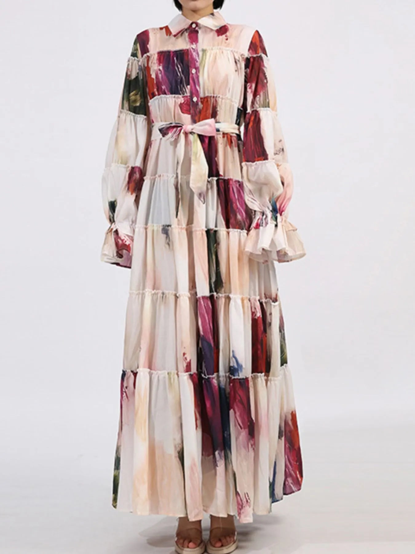 Tiered Tie Waist Maxi Dress