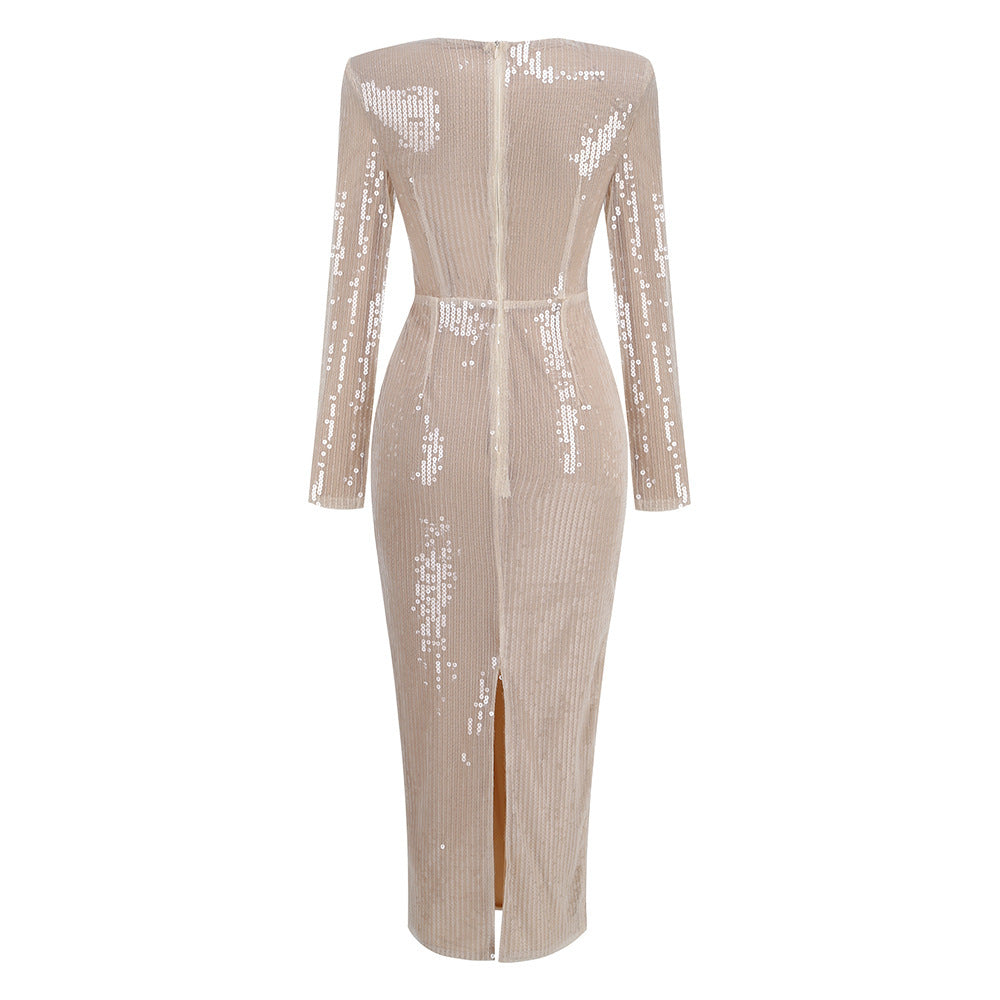 Diag Collar Metallic Mesh Flow Dress