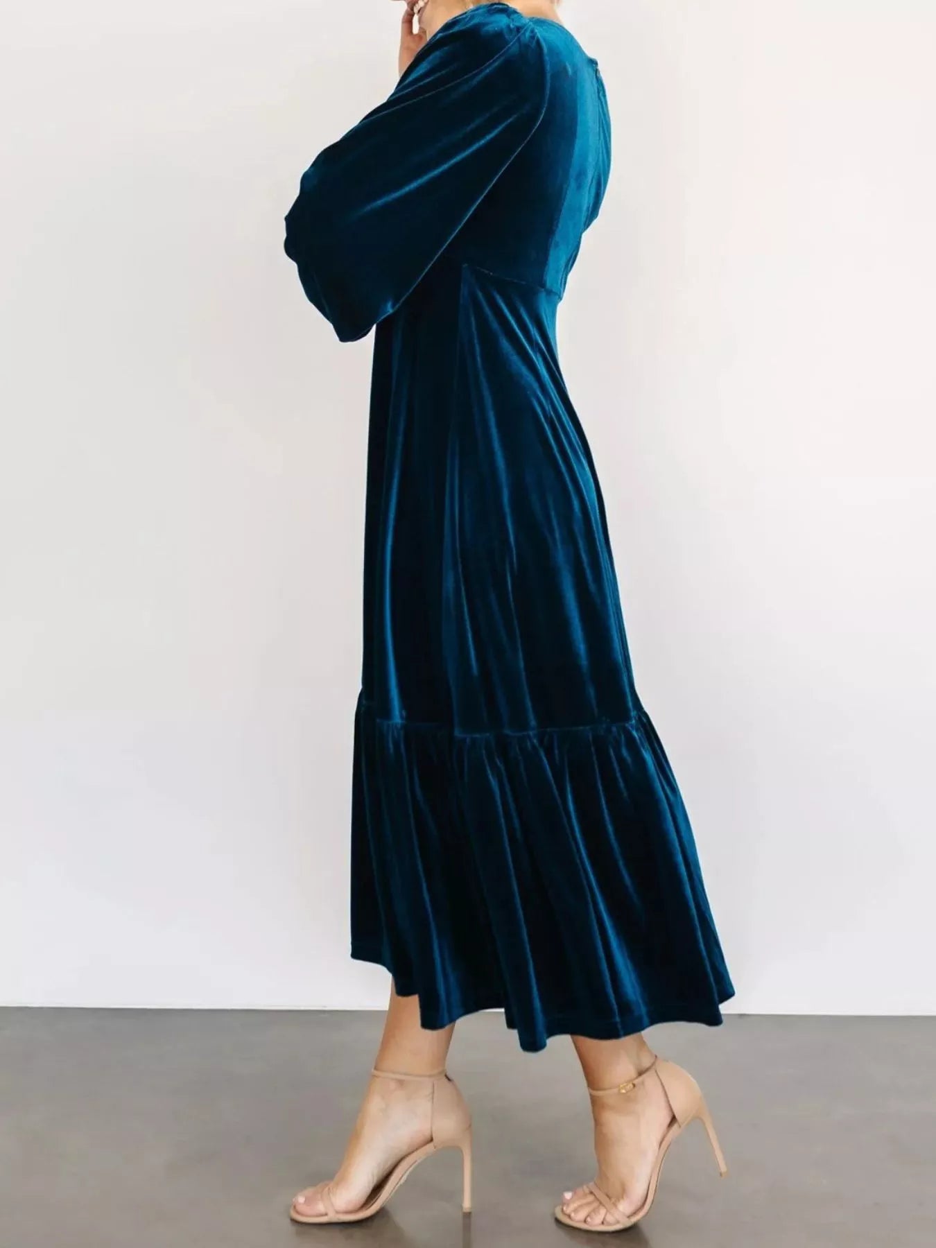 Velvet Tiered Long Sleeve Midi Dress