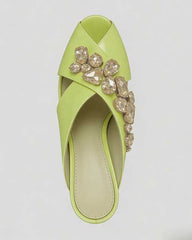 Ayden Gem Embellished Open Toe Mules In Yellow