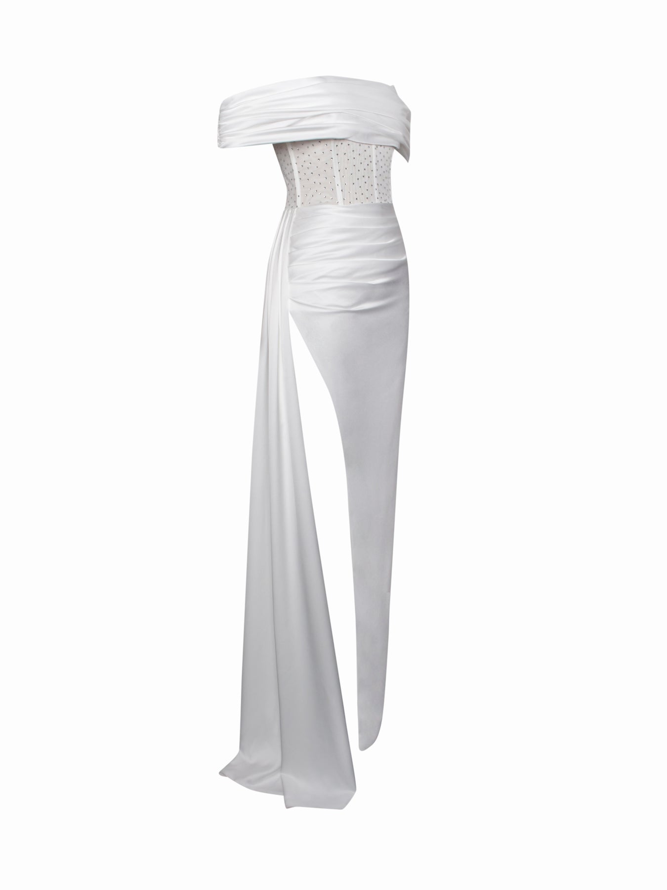 Off-shoulder Long Slit White Bandage Dress