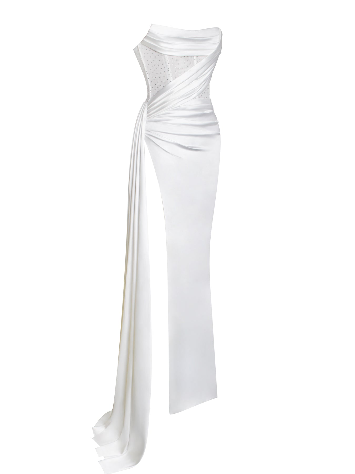 Elite Evening Dress With Bra And Diamond Ironing -White