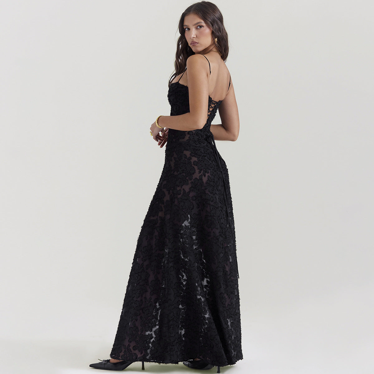 BERIA PRINCES BLACK MESH MAXI DRESS