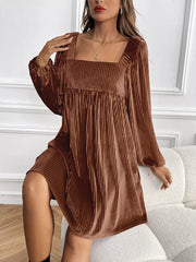 Velvet Square Neck Long Sleeve Dress