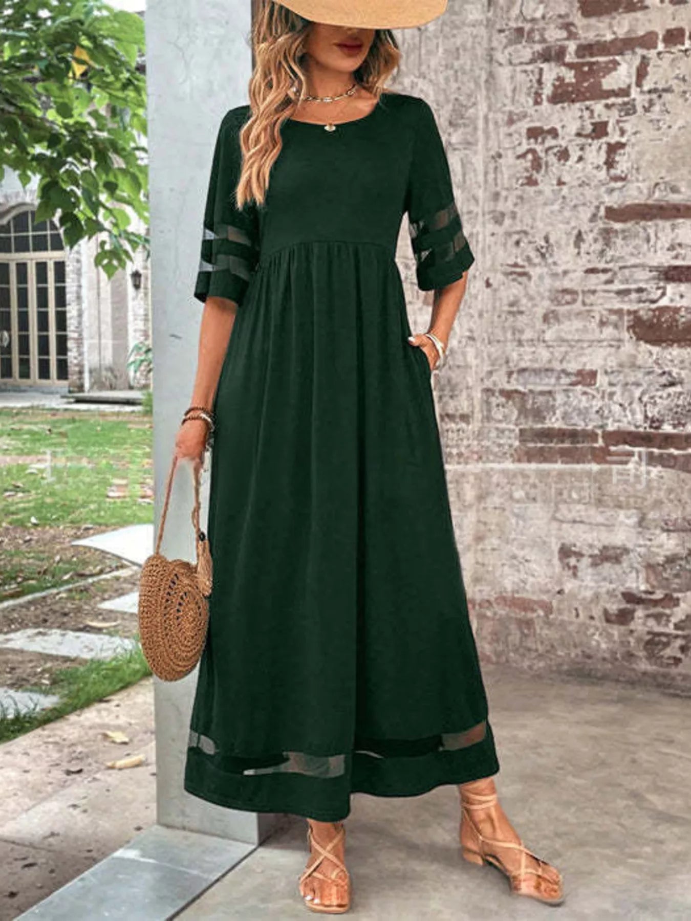 Full Size Round Neck Half Sleeve Dress Plus Size