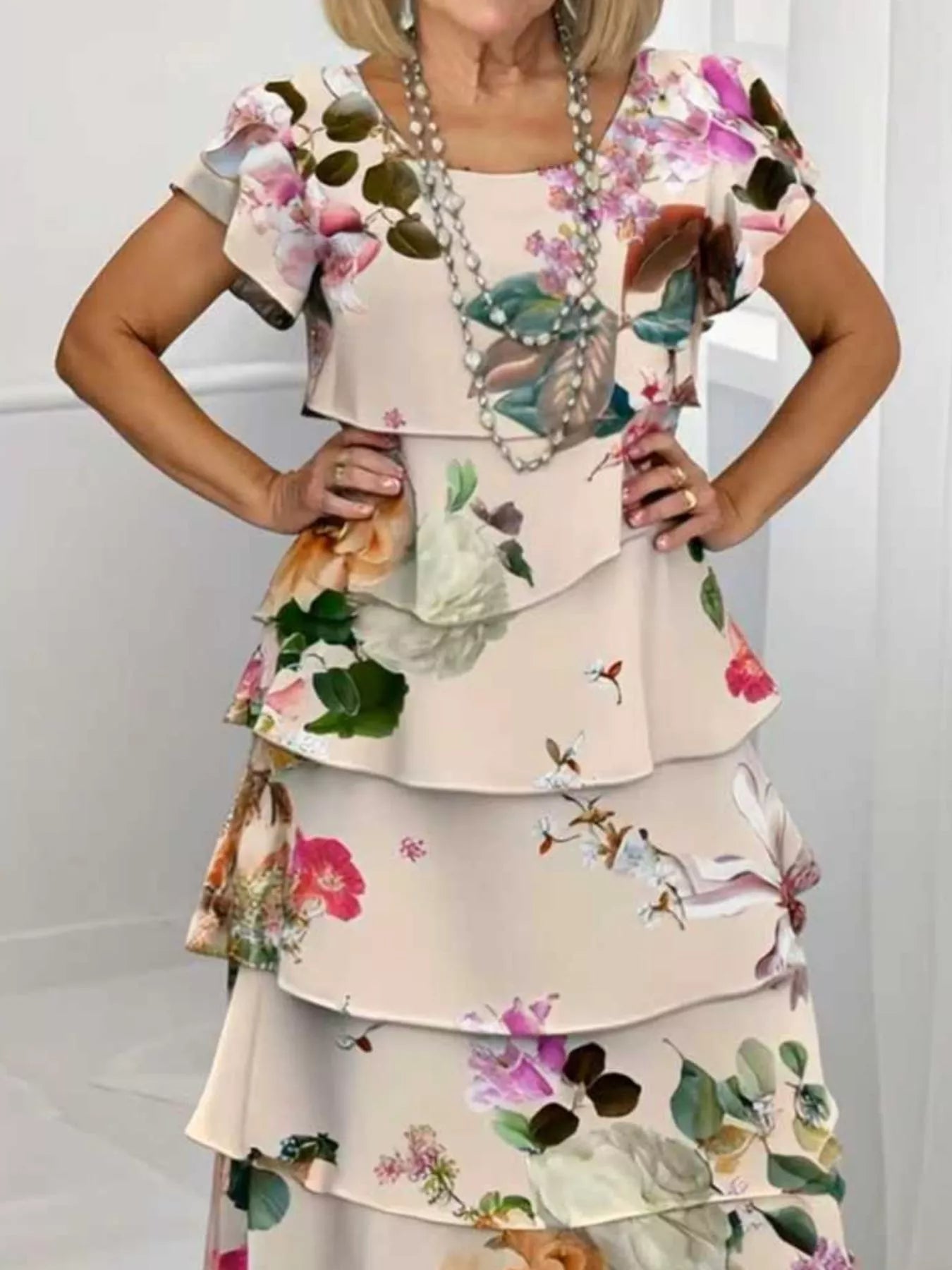 Ruffle Layered Printed Maxi Dress