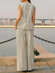 Striped Sleeveless V-Neck Top and Pants Two-Piece Set