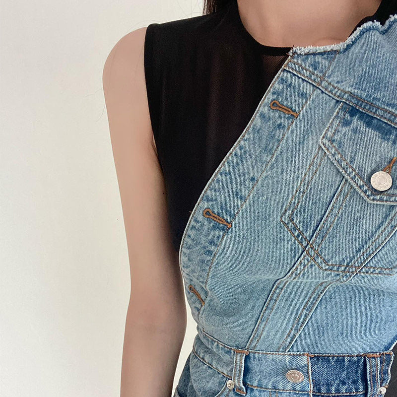 DENIM ROUND NECK MINI DRESS
