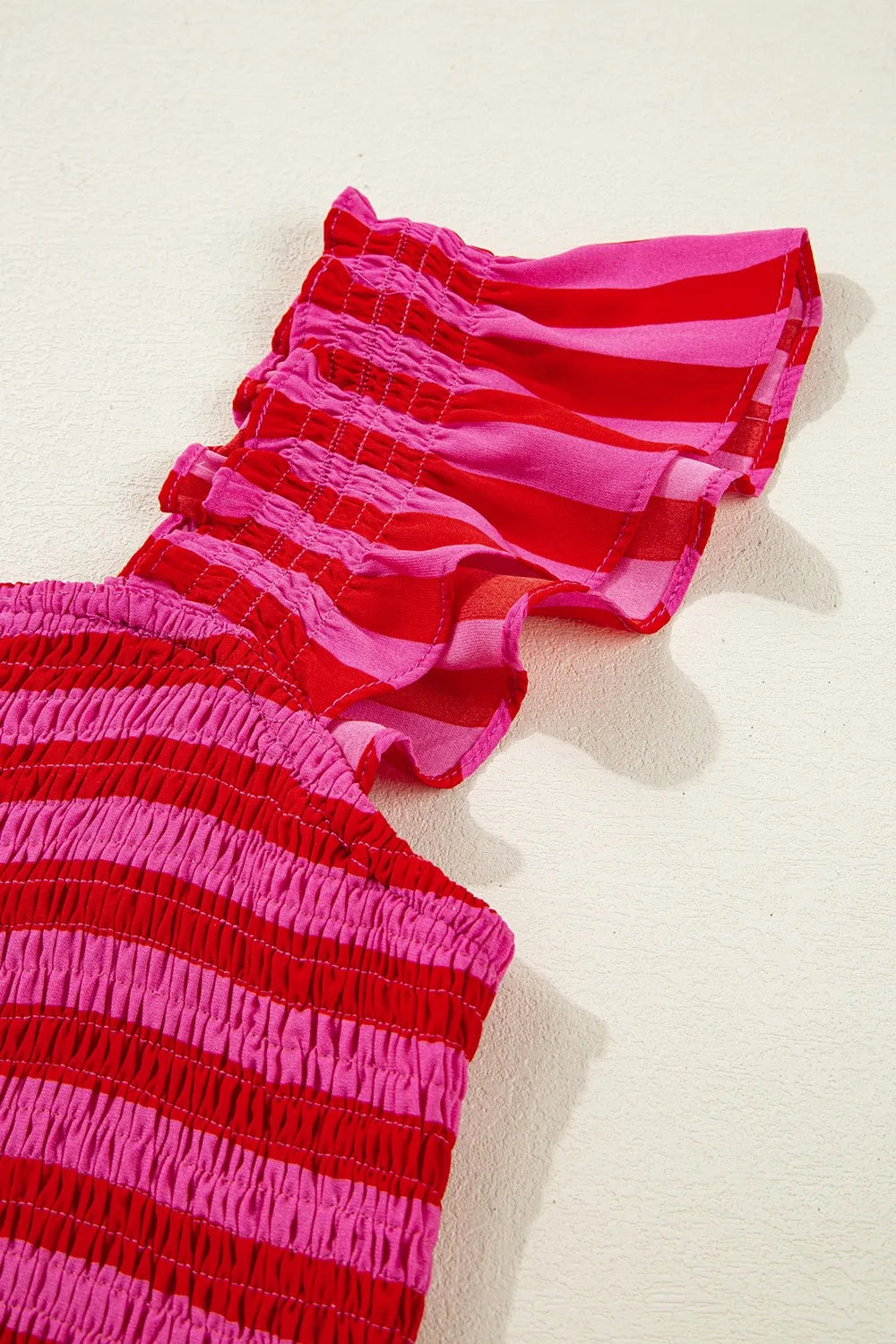 Stripe Flutter Sleeve Smocked Bodice Tiered Maxi Dress