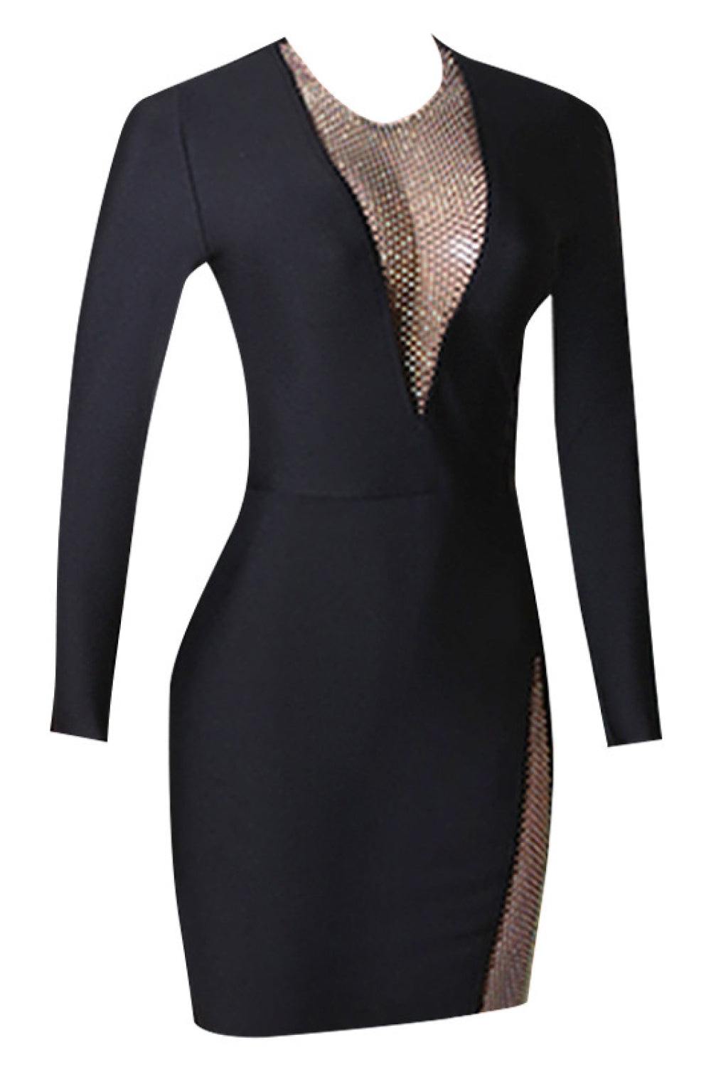 Elite V Neck Mesh Mini Dress Set-Black