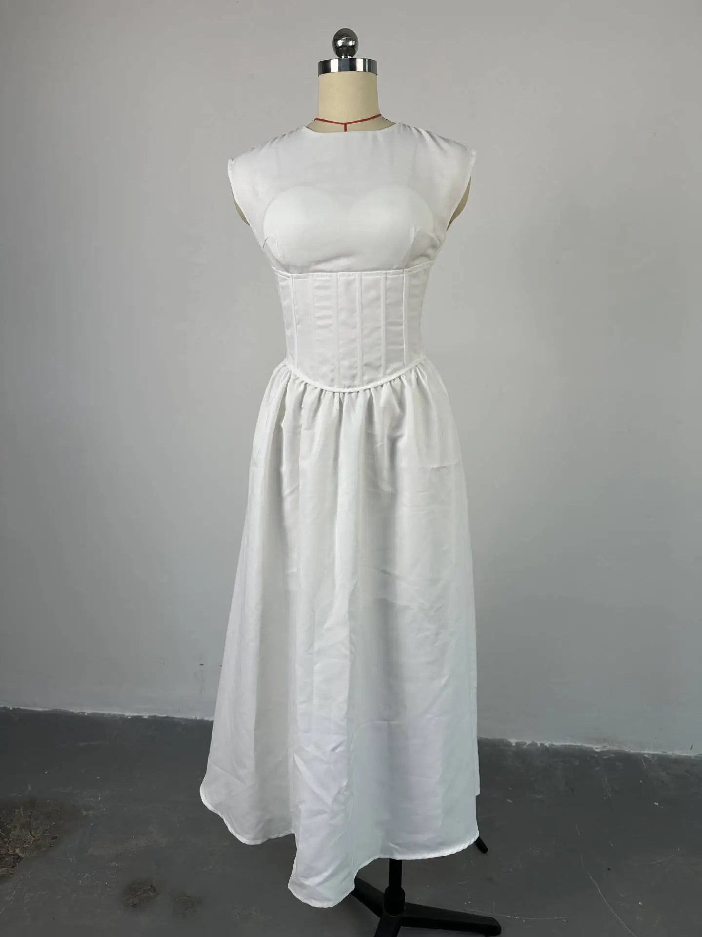 Halter Neck Cinched High Waist Fishbone A-line Skirt