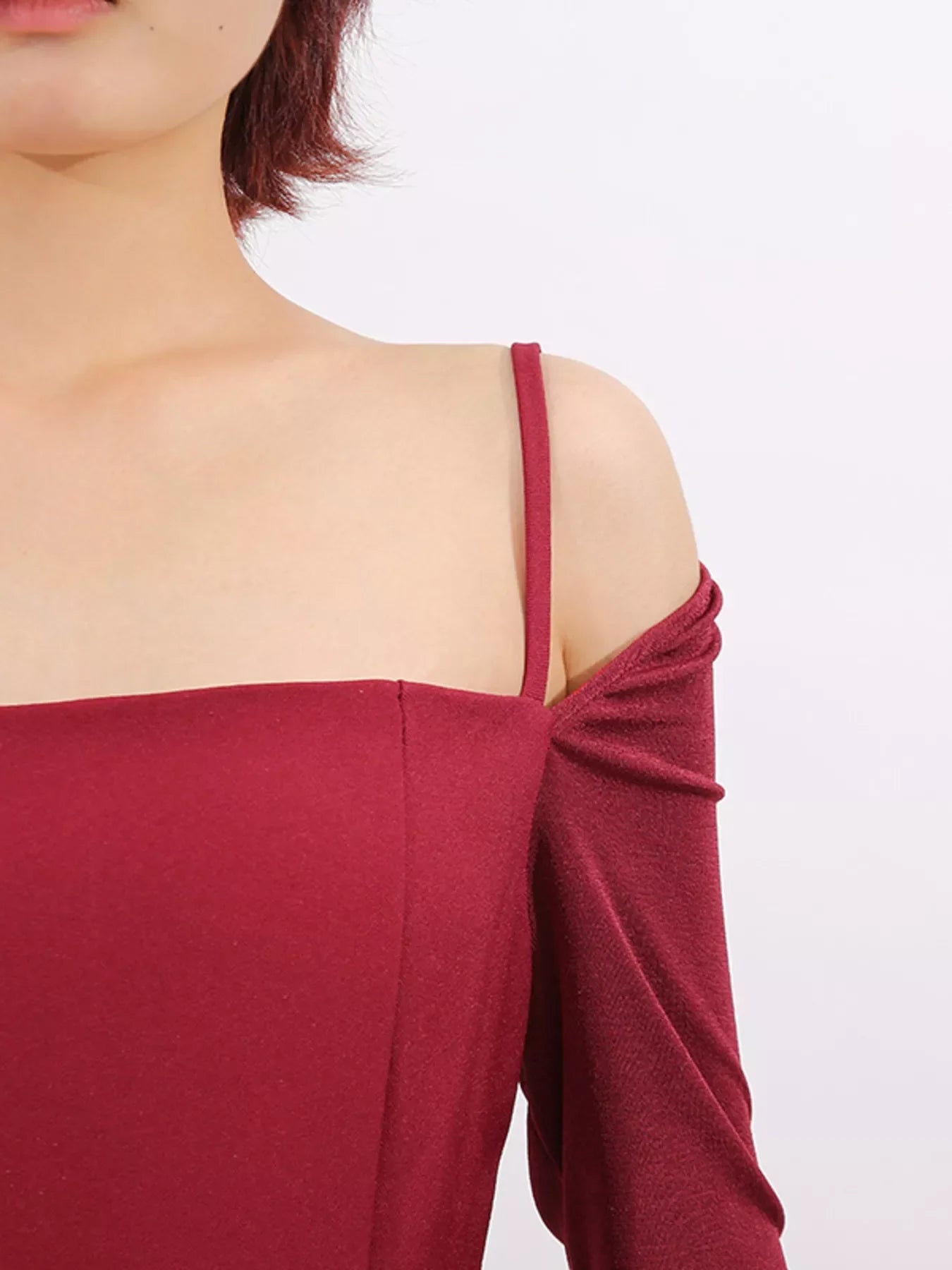 Slit Spaghetti Strap Long Sleeve Dress