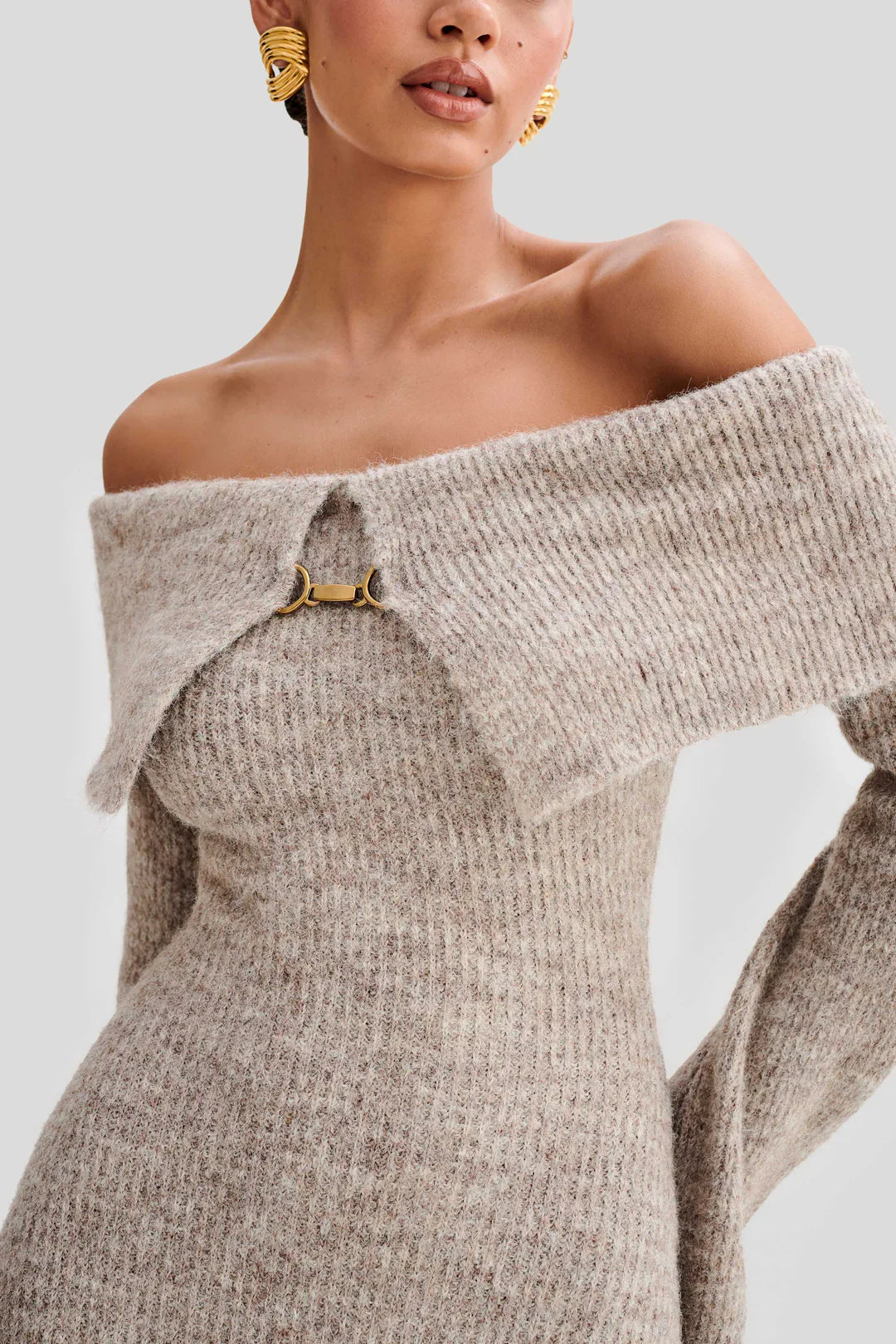 Alyia Off shoulder Fluffy Knit Dress
