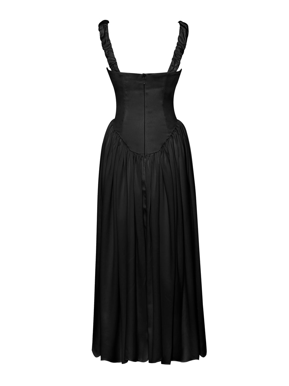 Riola Egg White Satin Drop Waist Maxi Sundress