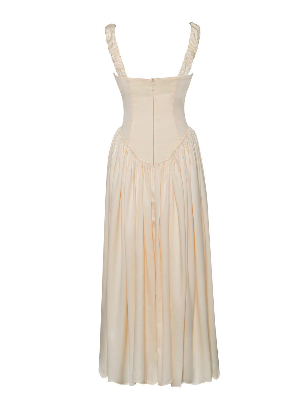 Riola Egg White Satin Drop Waist Maxi Sundress