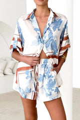 Printed Collared Neck Top and Shorts Set