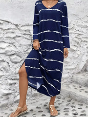 Striped V-Neck Long Sleeve Casual Maxi Dress