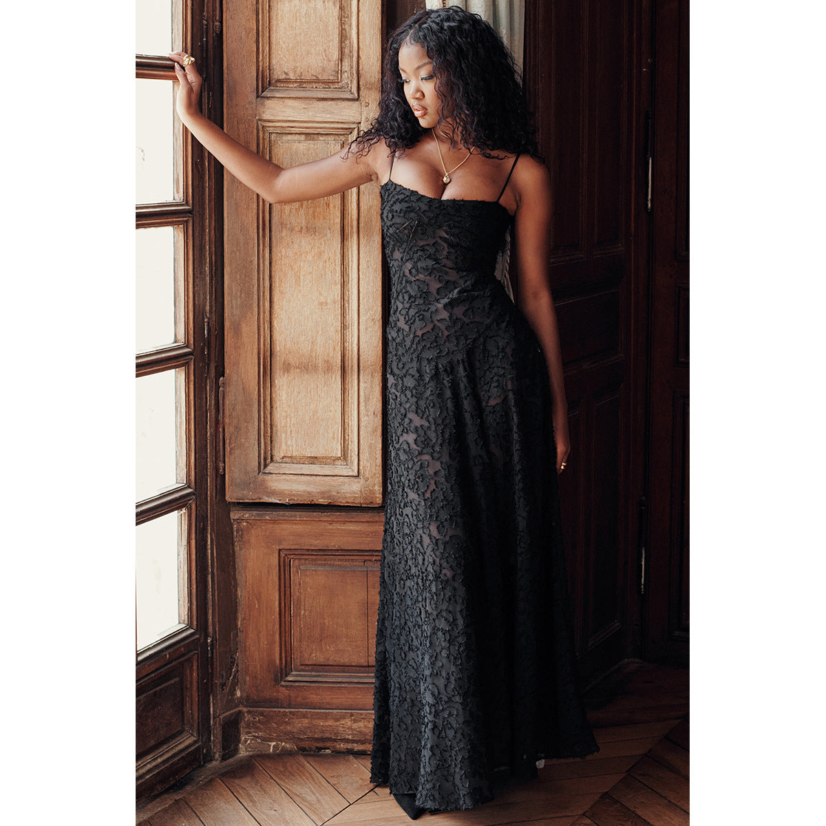 BERIA PRINCES BLACK MESH MAXI DRESS