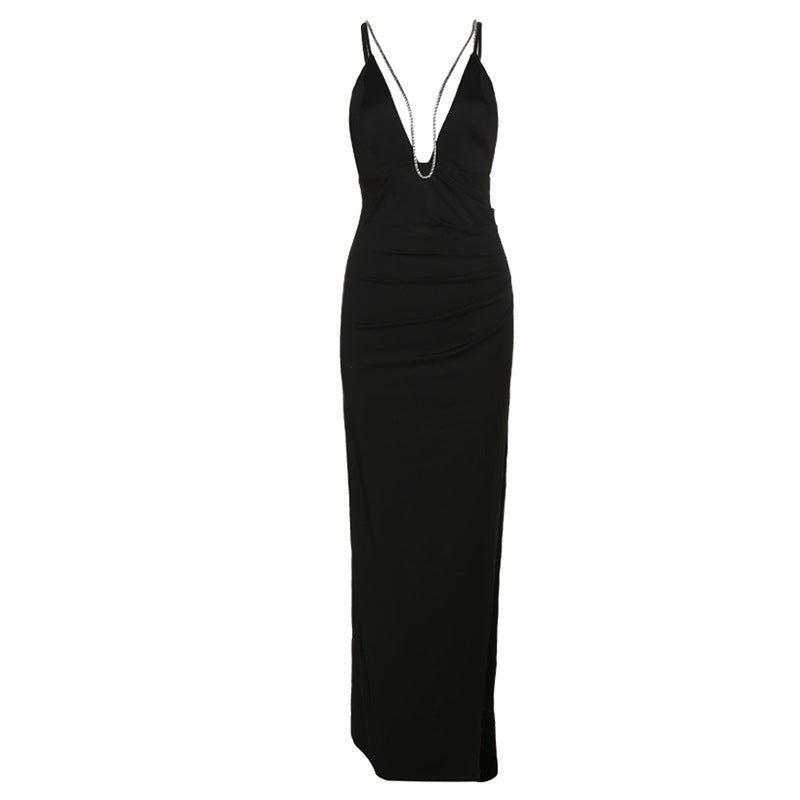 Bella Backless Low-cut V-neck High Slit Bag Hip Dress