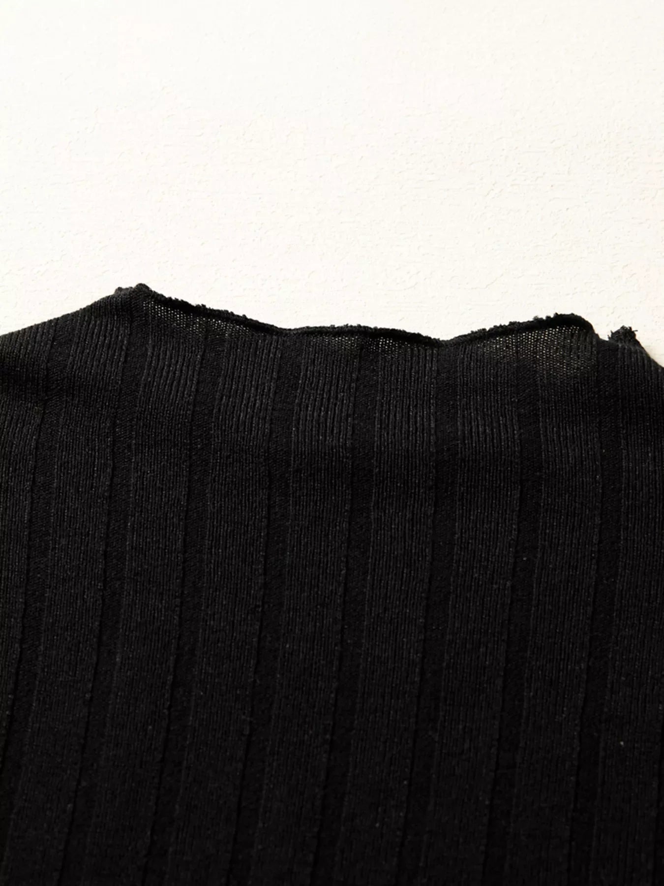 Frilled Neck Ribbed Knit Patchwork Long Sleeve Mini Dress