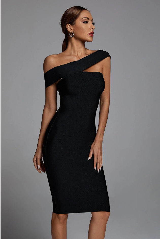 Alyia One Shoulder Black Bandage Dress