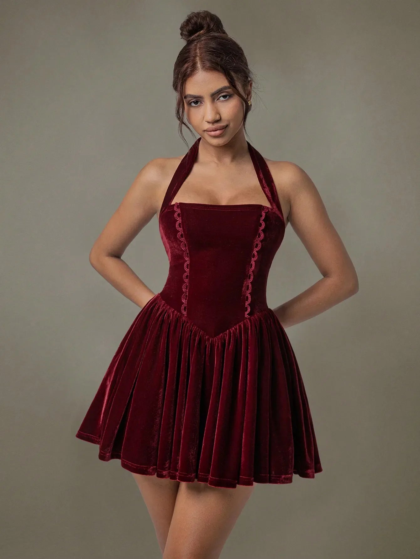 Velvet Halter Skater Dress