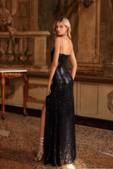 Alyia Black Cutout Rhinestone Elegant Dress