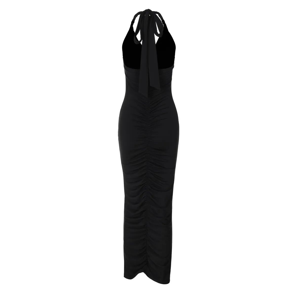 ELLA MESH V NECK MAXI DRESS-BLACK