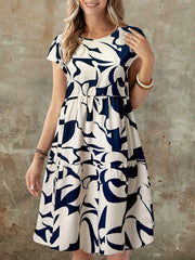 Abstract Print Tiered Short Sleeve Dress