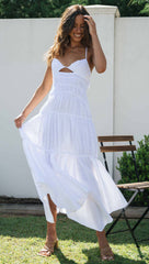 V Neck Back Strap Irregular Long Dress