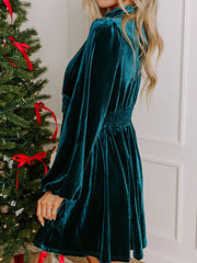 Velvet Mock Neck Balloon Sleeve Dress
