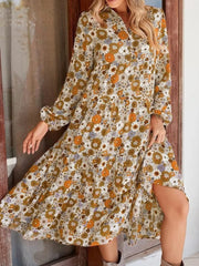 Floral Print Balloon Sleeve Midi Dress
