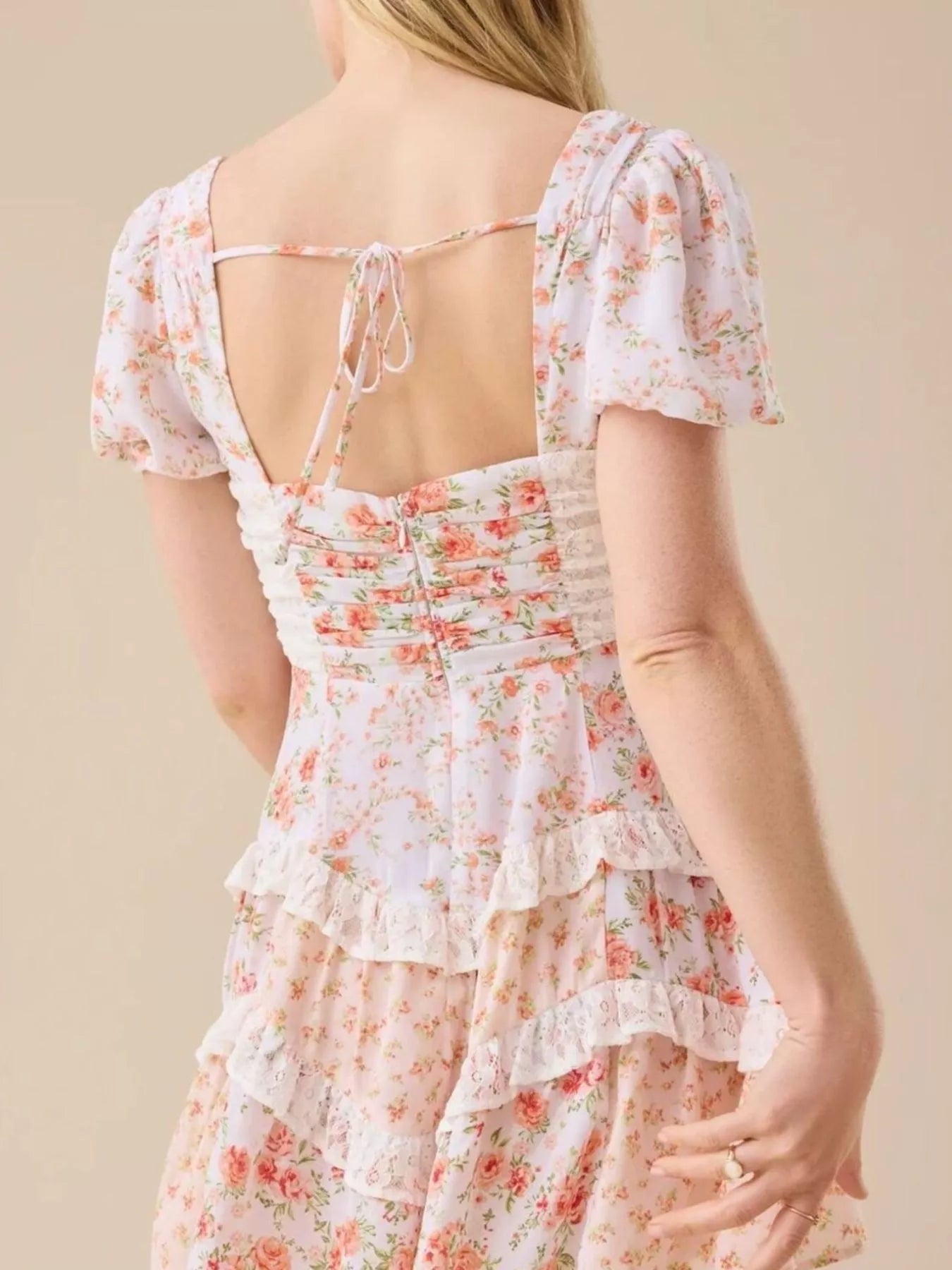 Floral Puff Sleeve Tiered Mini Dress