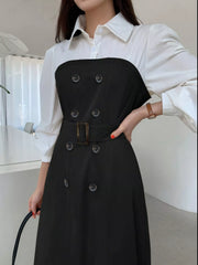 Two Tone Long Sleeve Collared Neck Dress