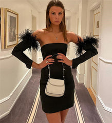 Off shoulder feather Black Dress