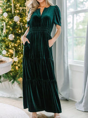 Velvet Tiered Short Sleeve Maxi Dress