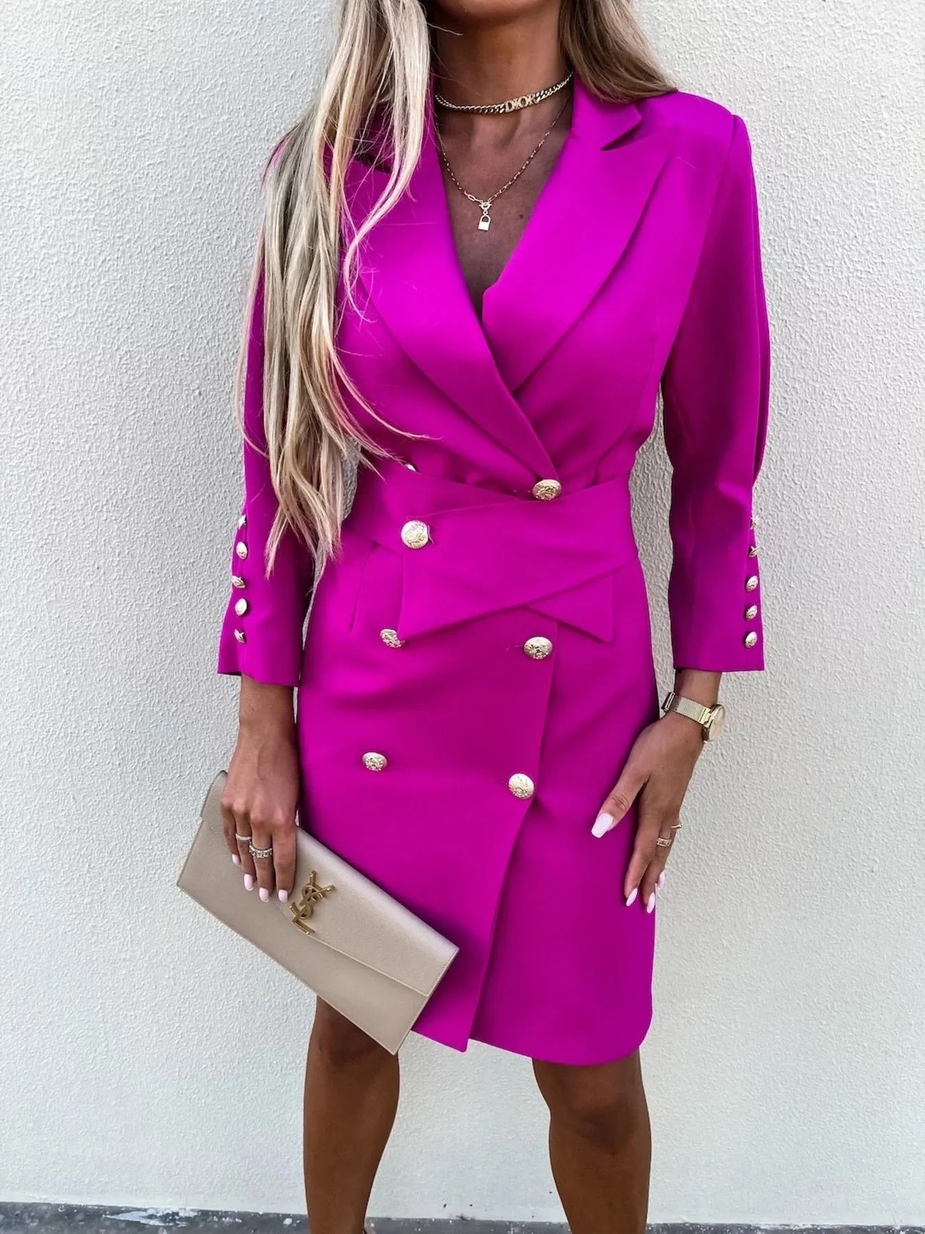 Double-Breasted Lapel Collar Longline Blazer