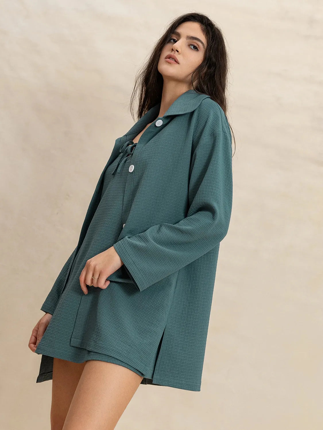 Tie Shoulder Mini Dress and Long Sleeve Top Set