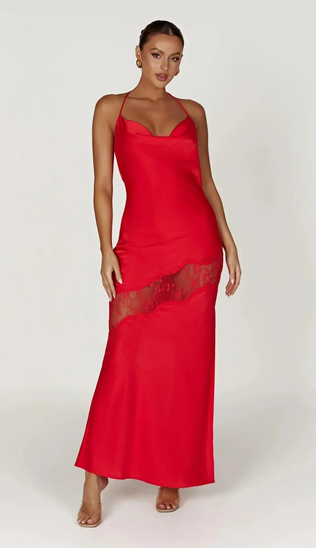 Elegant Halter Backless Satin Dress