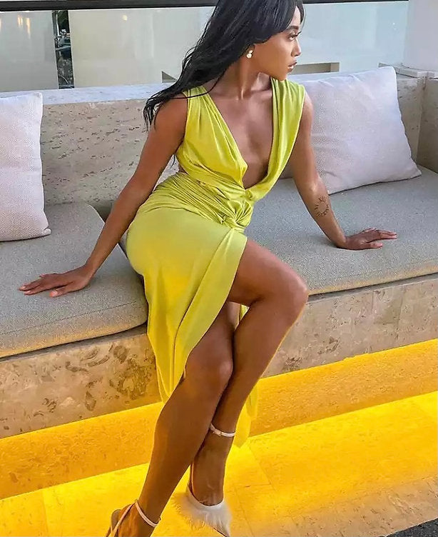 V Neck Backless Evening Cocktail Dress