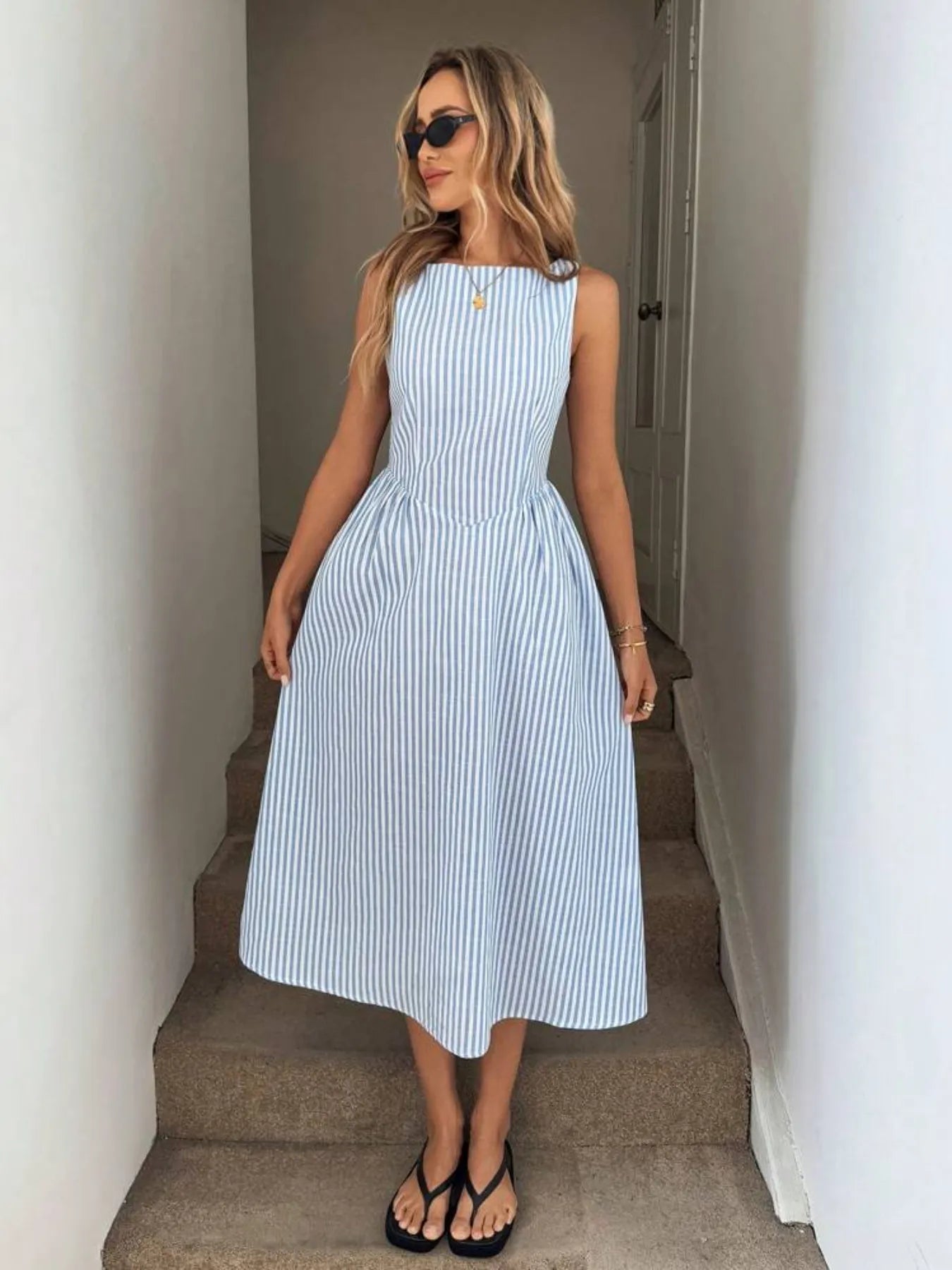 Sleeveless Striped Midi Dress